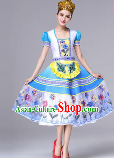 Traditional Russia Folk Dance Yellow Dress Stage Performance Costumes for Women
