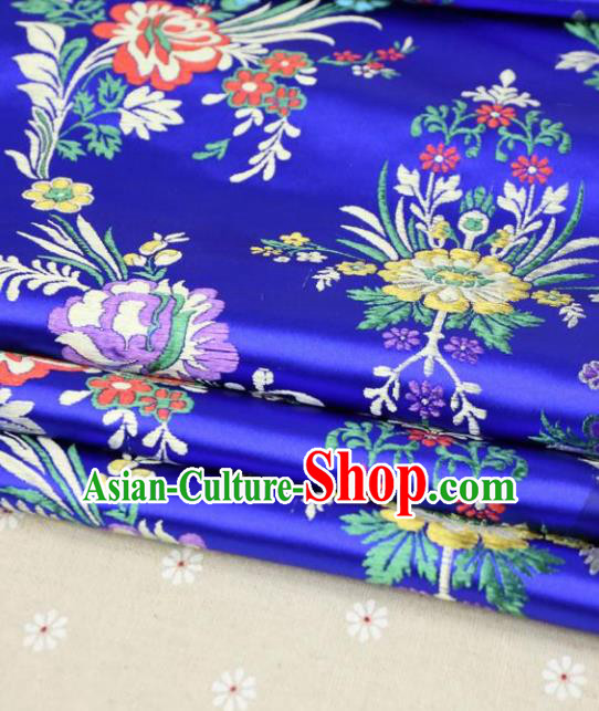 Asian Chinese Traditional Fabric Material Qipao Royalblue Brocade Classical Begonia Pattern Design Satin Drapery