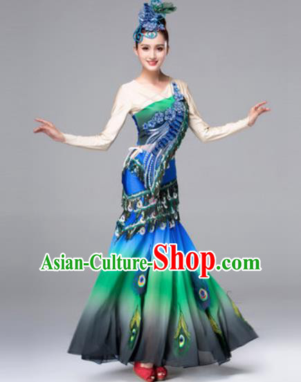 Traditional Chinese Peacock Dance Green Dress Stage Performance Classical Dance Costumes for Women