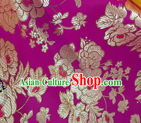 Chinese Traditional Purple Brocade Classical Peony Pattern Design Silk Fabric Material Satin Drapery