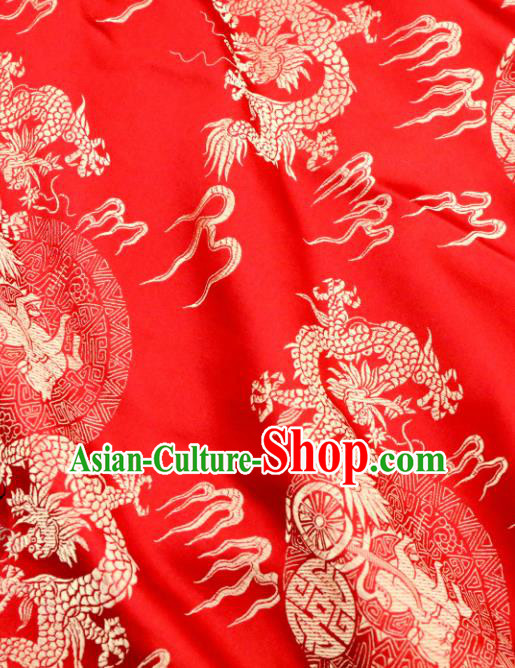 Chinese Traditional Red Brocade Classical Fire Dragons Pattern Design Silk Fabric Material Satin Drapery