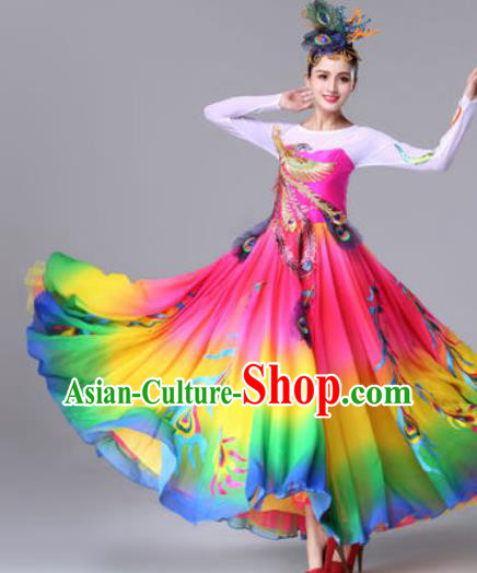 Traditional Chinese Classical Dance Rosy Dress Stage Performance Folk Dance Costume for Women