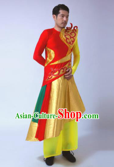 Chinese Traditional Martial Arts Costumes Folk Dance Yangko Red Clothing for Men