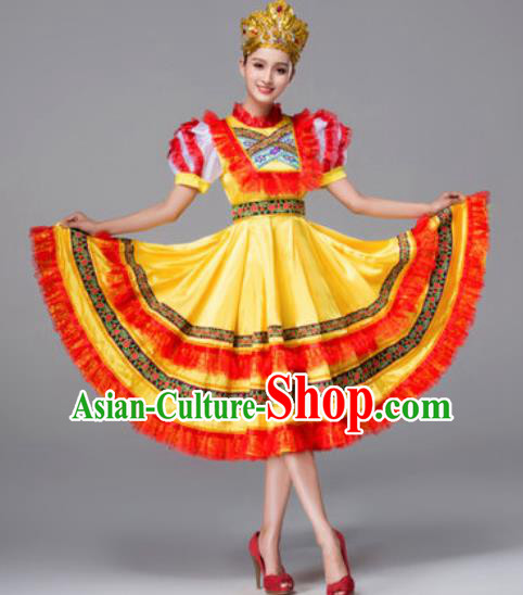 Russia Traditional Folk Dance Costumes Palace Yellow Dress for Women