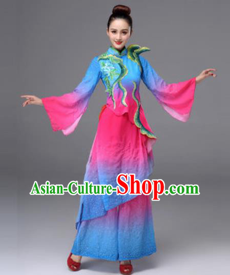 Traditional Chinese Classical Dance Blue Clothing Yangko Dance Costume for Women