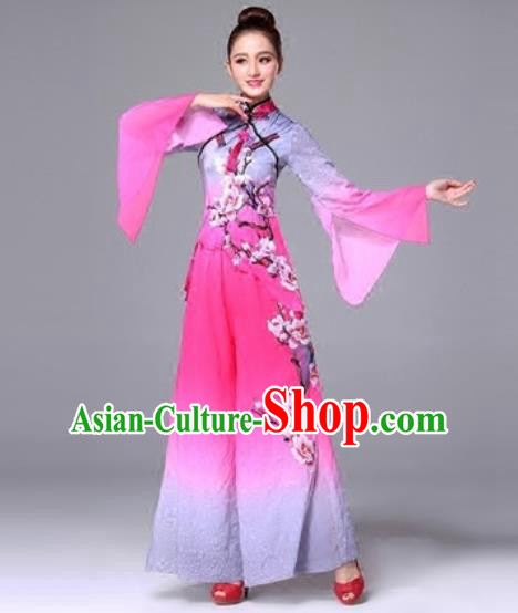 Traditional Chinese Classical Dance Pink Clothing Yangko Dance Costume for Women