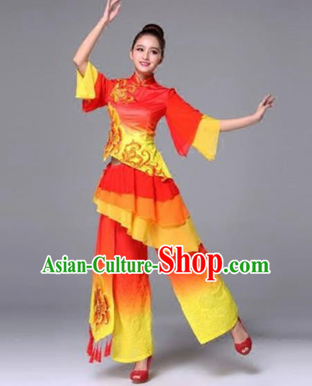 Traditional Chinese Folk Dance Red Clothing Yangko Dance Costume for Women