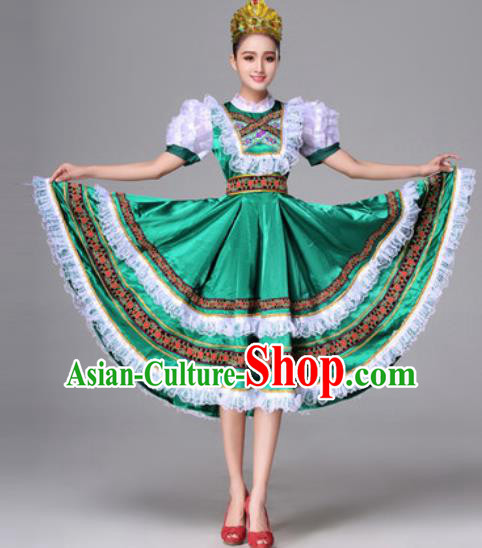 Russia Traditional Costumes Folk Dance Court Green Dress for Women