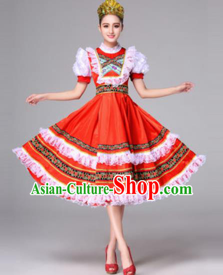 Russia Traditional Costumes Folk Dance Court Red Dress for Women