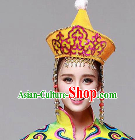 Chinese Traditional Mongolian Ethnic Hats Mongol Minority Nationality Folk Dance Headwear for Women