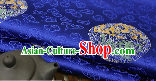 Royalblue Brocade Chinese Traditional Silk Fabric Material Classical Dragon Pattern Design Satin Drapery