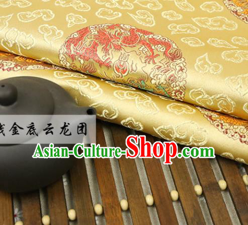 Golden Brocade Chinese Traditional Silk Fabric Material Classical Dragon Pattern Design Satin Drapery