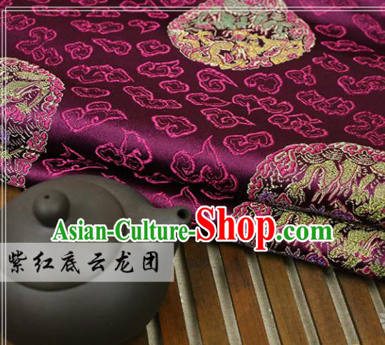 Purple Brocade Chinese Traditional Silk Fabric Material Classical Dragon Pattern Design Satin Drapery