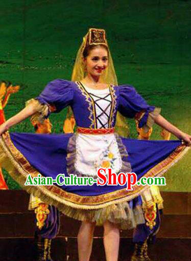 Chinese Traditional Tajik Nationality Wedding Costumes Folk Dance Purple Ethnic Dress for Women