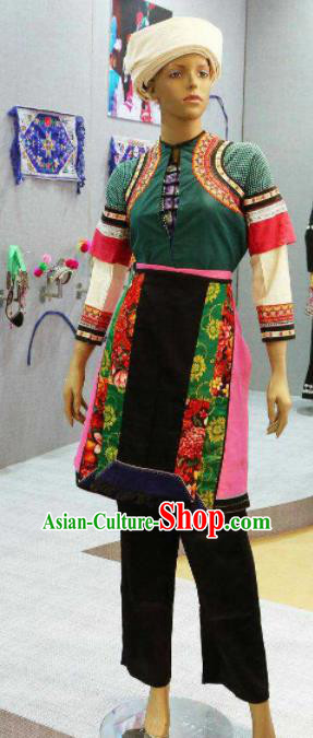 Chinese Traditional Bai Nationality Green Costumes Folk Dance Ethnic Dress for Women