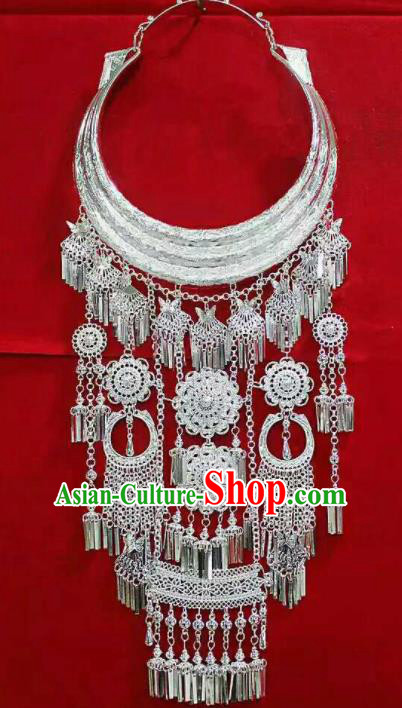 Chinese Traditional Miao Nationality Jewelry Accessories Ethnic Wedding Sliver Necklace for Women