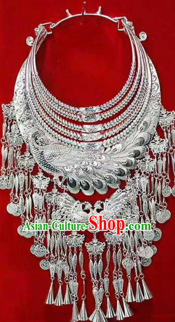 Traditional Chinese Miao Nationality Sliver Peacock Necklace Ethnic Wedding Jewelry Accessories for Women