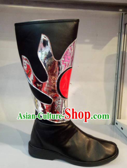 Chinese Traditional Mongol Nationality Shoes Mongolian Folk Dance Ethnic Black Boots for Women