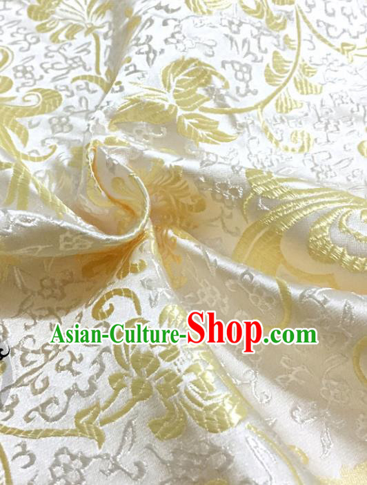 Chinese Traditional White Brocade Classical Ombre Flowers Pattern Design Silk Fabric Material Satin Drapery