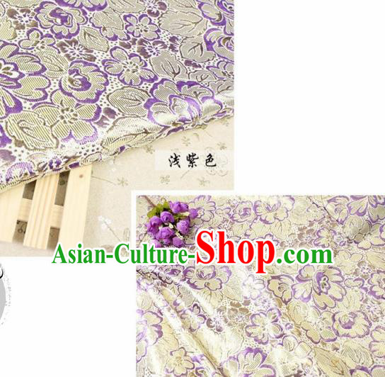 Chinese Traditional Purple Brocade Classical Peony Flowers Pattern Design Silk Fabric Material Satin Drapery