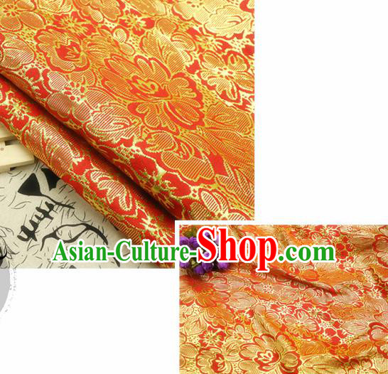 Chinese Traditional Red Brocade Classical Peony Flowers Pattern Design Silk Fabric Material Satin Drapery