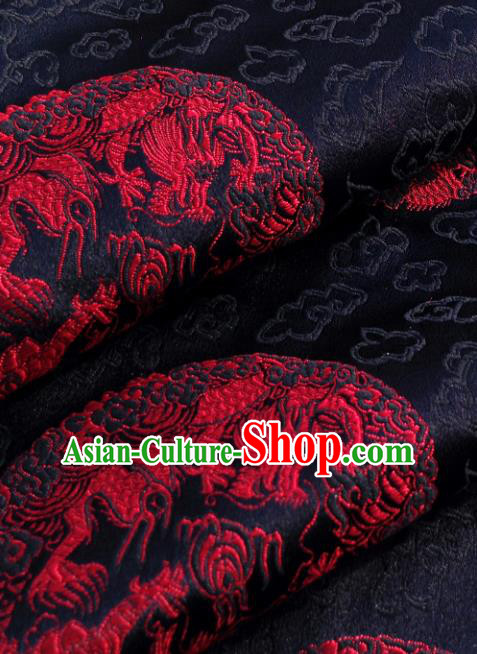 Chinese Traditional Tang Suit Black Brocade Classical Pattern Red Dragons Design Silk Fabric Material Satin Drapery