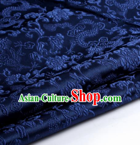 Chinese Traditional Tang Suit Navy Blue Brocade Classical Pattern Dragons Design Silk Fabric Material Satin Drapery