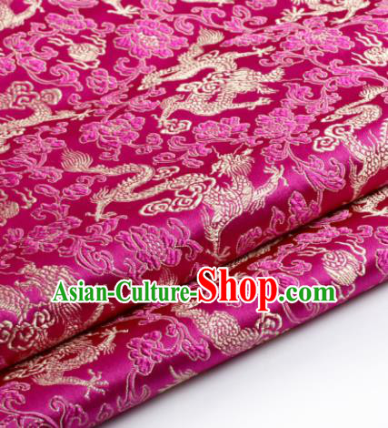 Chinese Traditional Tang Suit Rosy Brocade Classical Pattern Dragons Design Silk Fabric Material Satin Drapery