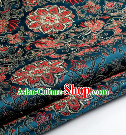 Chinese Traditional Tang Suit Navy Brocade Classical Lotus Pattern Dragons Design Silk Fabric Material Satin Drapery