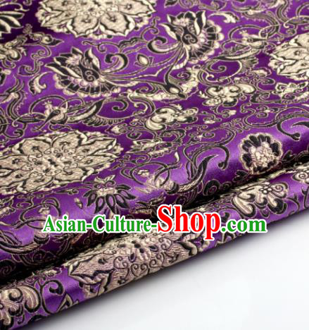 Chinese Traditional Tang Suit Purple Brocade Classical Lotus Pattern Dragons Design Silk Fabric Material Satin Drapery