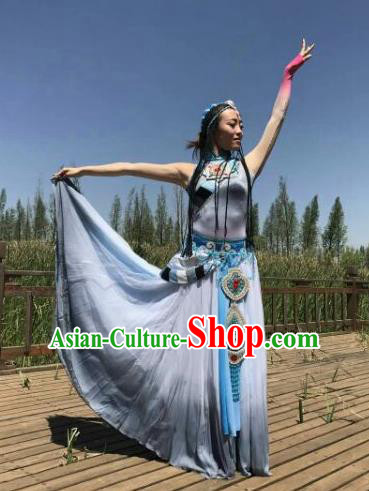 Chinese Traditional Zang Nationality Costumes Tibetan Ethnic Folk Dance Dress for Women
