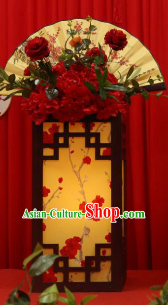 Chinese Traditional Palace Lantern Plum Blossom Desk Lamp Carving Wood LED Light