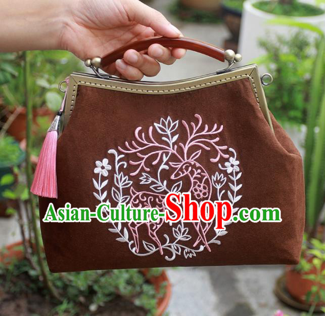 Chinese Traditional Handmade Embroidered Bags Retro Brown Handbags for Women
