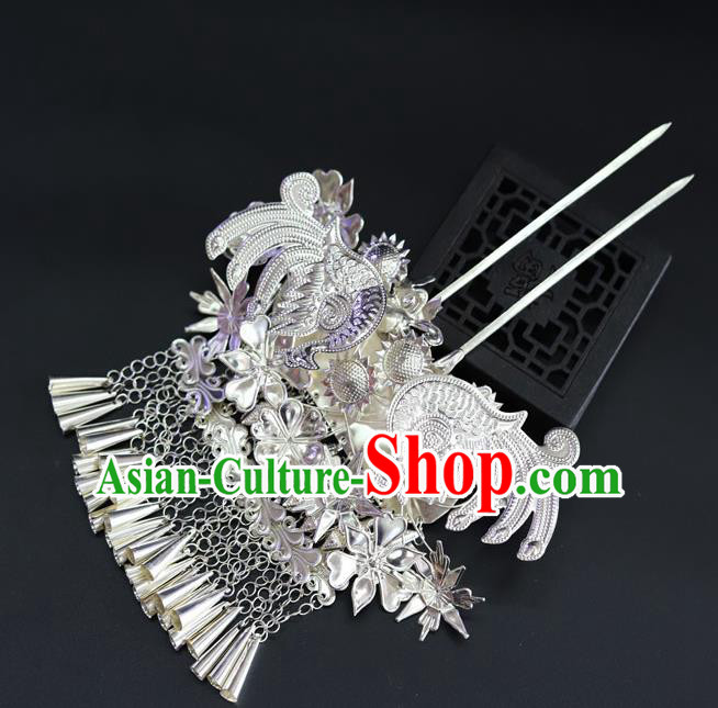 Chinese Traditional Miao Nationality Hair Accessories Sliver Hairpins for Women