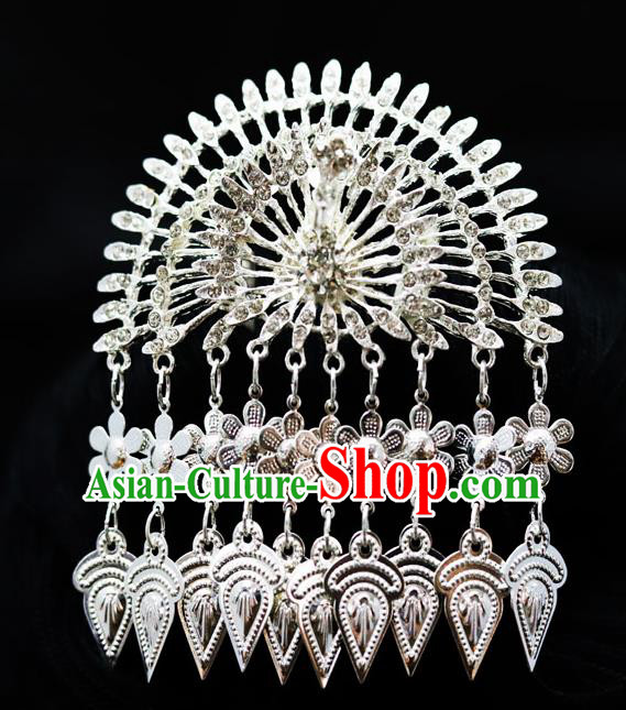 Chinese Traditional Miao Nationality Wedding Hair Accessories Sliver Peacock Hairpins for Women