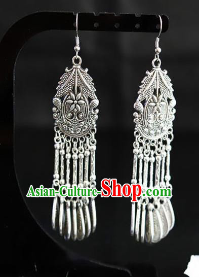 Chinese Traditional Miao Nationality Accessories Wedding Sliver Earrings for Women