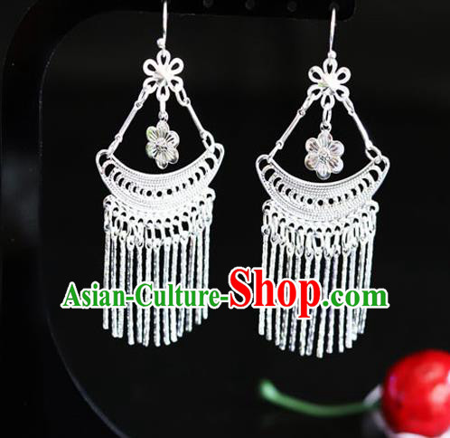 Chinese Traditional Miao Nationality Sliver Tassel Ear Accessories Wedding Earrings for Women