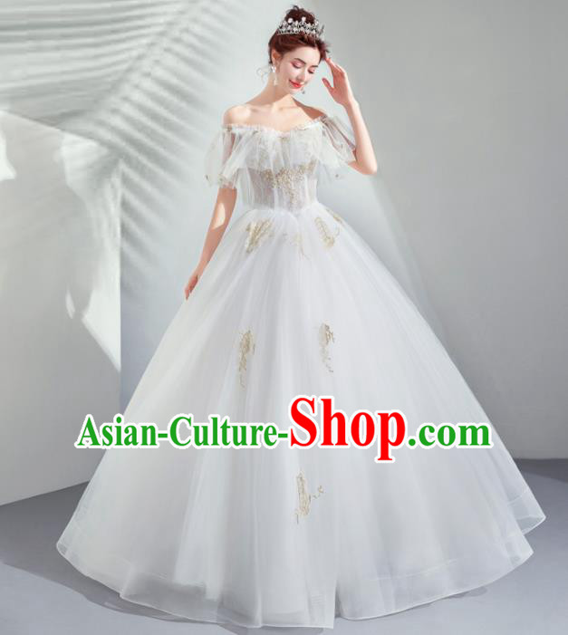 Top Grade Handmade Wedding Costumes Bride White Bubble Full Dress for Women