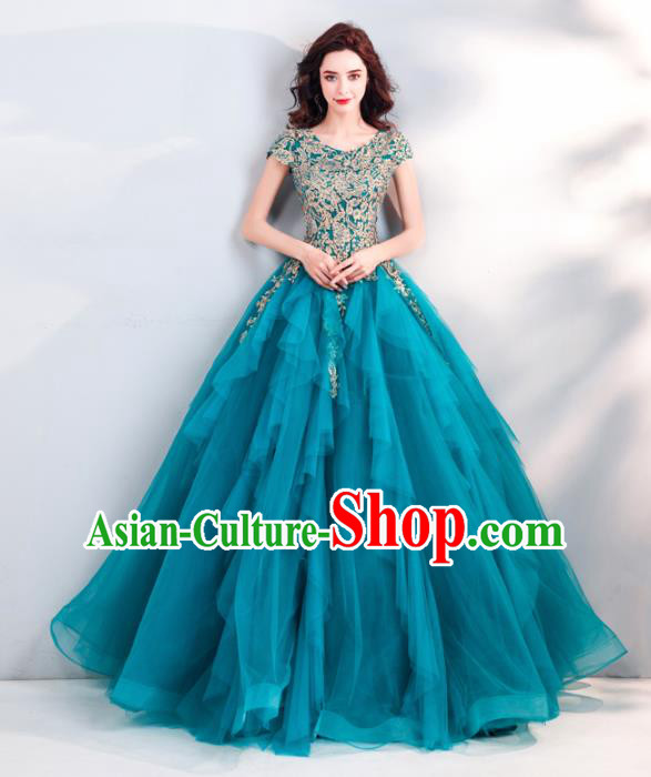 Top Grade Handmade Wedding Costumes Bride Peacock Blue Full Dress for Women