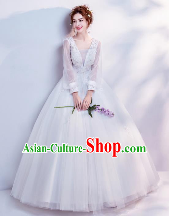 Top Grade Handmade Wedding Costumes Wedding Gown Bride White Veil Full Dress for Women