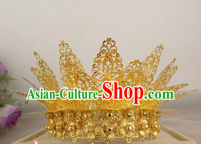 Chinese Traditional Bride Hair Accessories Ancient Golden Hair Coronet Hairpins for Women