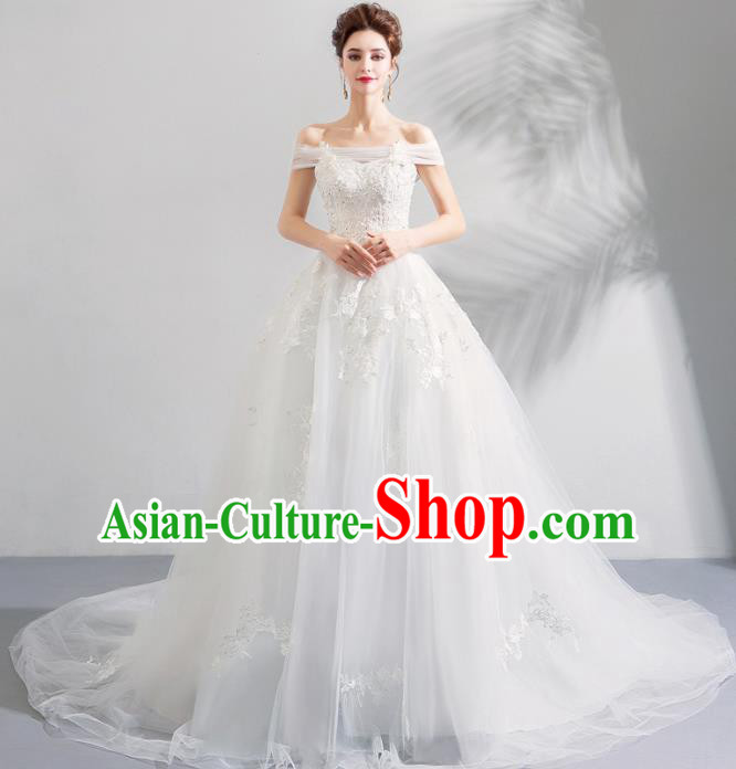 Top Grade Handmade Wedding Costumes Princess Wedding Gown Bride White Mullet Full Dress for Women