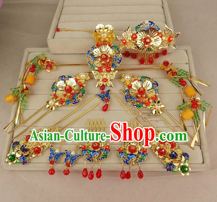 Chinese Traditional Xiuhe Suit Blueing Hair Accessories Phoenix Coronet Ancient Wedding Hairpins for Women