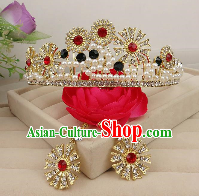 Top Grade Baroque Hair Accessories Wedding Crystal Pearls Royal Crown for Women