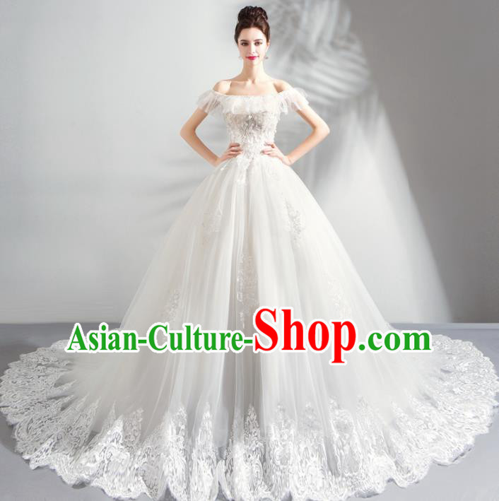 Top Grade Handmade Wedding Costumes Fancy Bride Veil Dress Princess Wedding Gown for Women