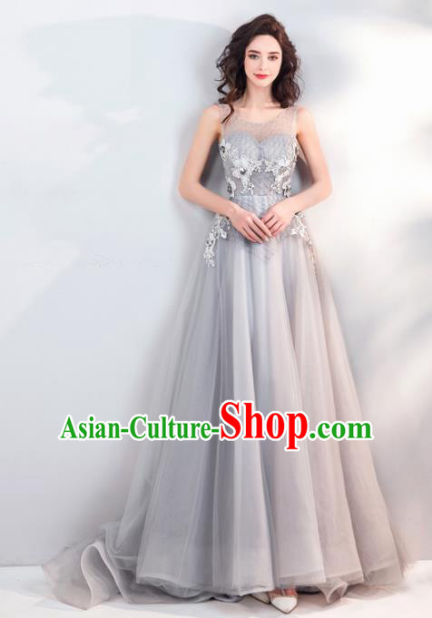 Top Grade Handmade Catwalks Costumes Compere Grey Full Dress for Women