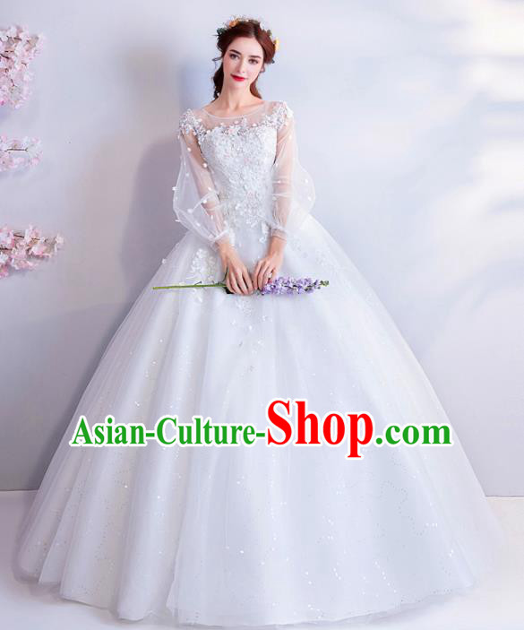 Top Grade Handmade Fancy White Veil Wedding Dress Princess Wedding Gown for Women