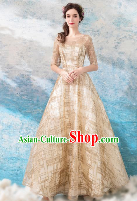 Top Grade Handmade Compere Costume Catwalks Golden Formal Dress for Women