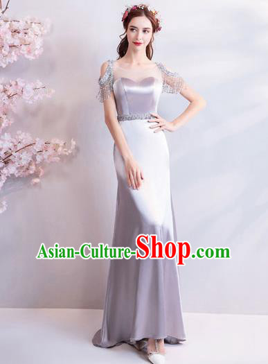 Top Grade Handmade Compere Costume Catwalks Silver Grey Formal Dress for Women