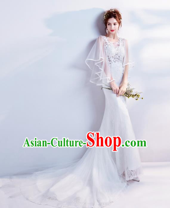 Top Grade Handmade Fancy Wedding Dress Princess White Lace Wedding Gown for Women